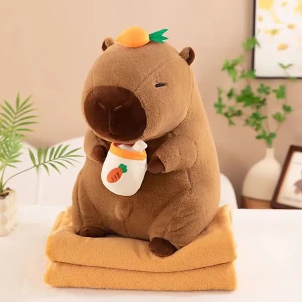 Maskotka Kapibara na Kocyk, zestaw 2w1, brązowa