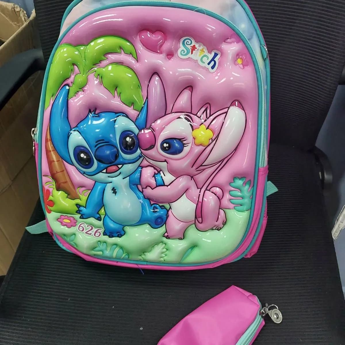 Plecak Stitch i Angel 3D z piórnikiem, różowy - zestaw dla dzieci