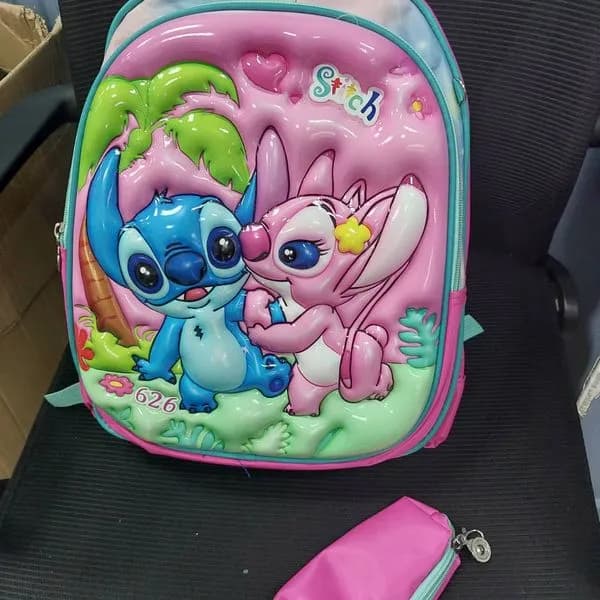 Plecak Stitch i Angel 3D z piórnikiem, różowy - zestaw dla dzieci