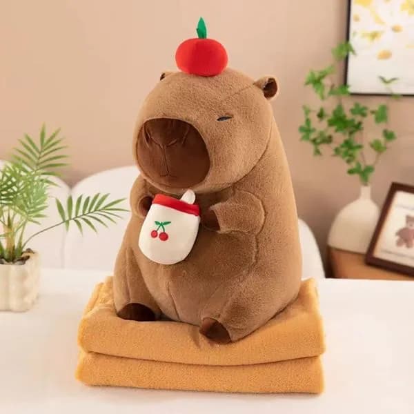 Maskotka na Kocyk Kapibara z Jabłkiem, Pluszowy Zestaw 2w1