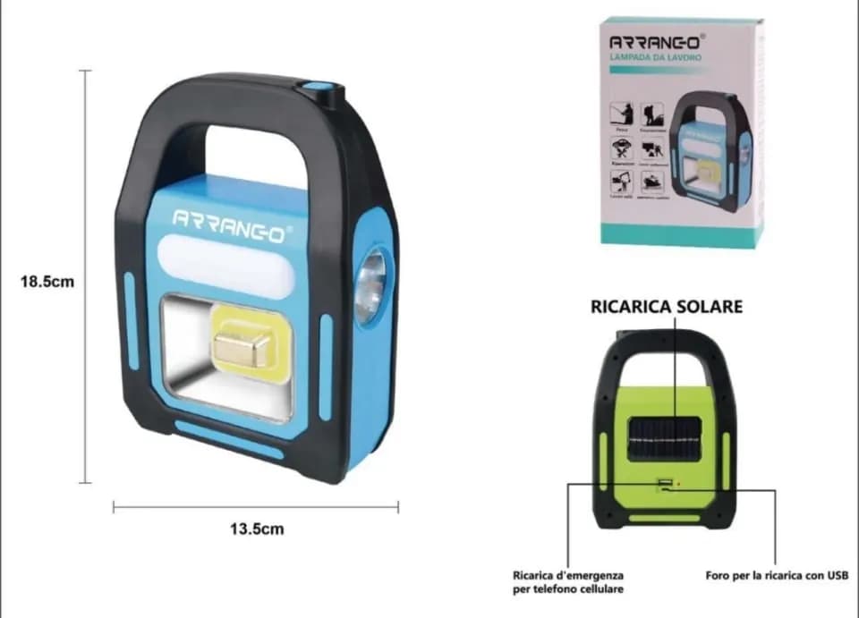 Lampa Solarna Robocza ARRANGE-O 18,5x13,5cm USB Powerbank 6szt