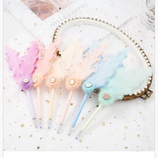 Długopis z piórem i pomponem pastelowy mix kolorów - 24 szt.