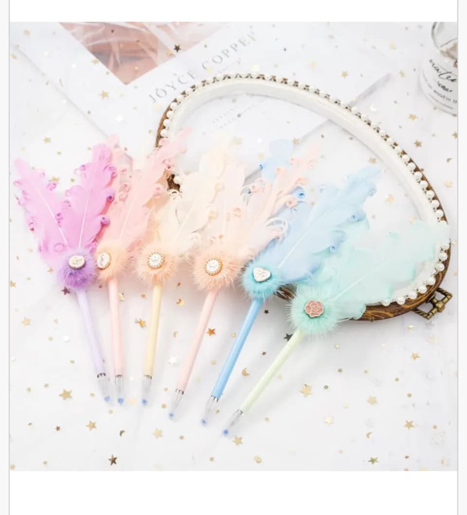 Długopis z piórem i pomponem pastelowy mix kolorów - 24 szt.