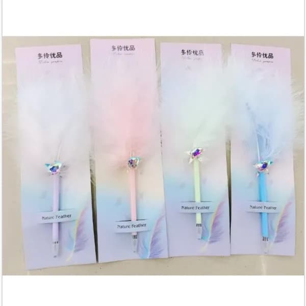 Długopis z piórem i kryształkiem, mix kolorów pastelowych, 24 szt.