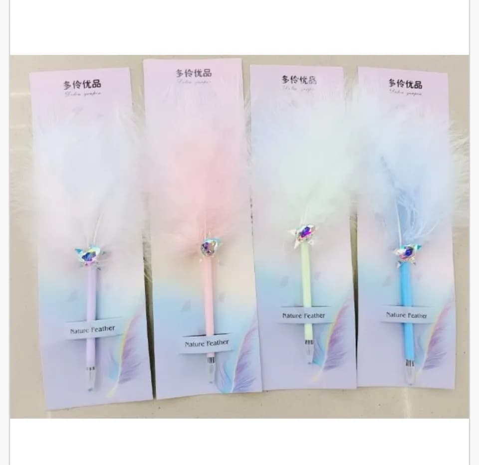 Długopis z piórem natural feather i kryształkiem, mix pastelowych, 24 szt.