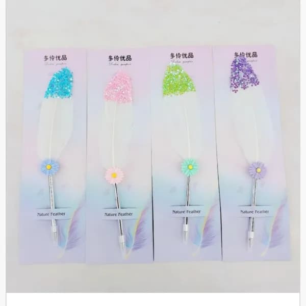Długopis z piórem Nature Feather, brokat i kwiatek, 12 szt.