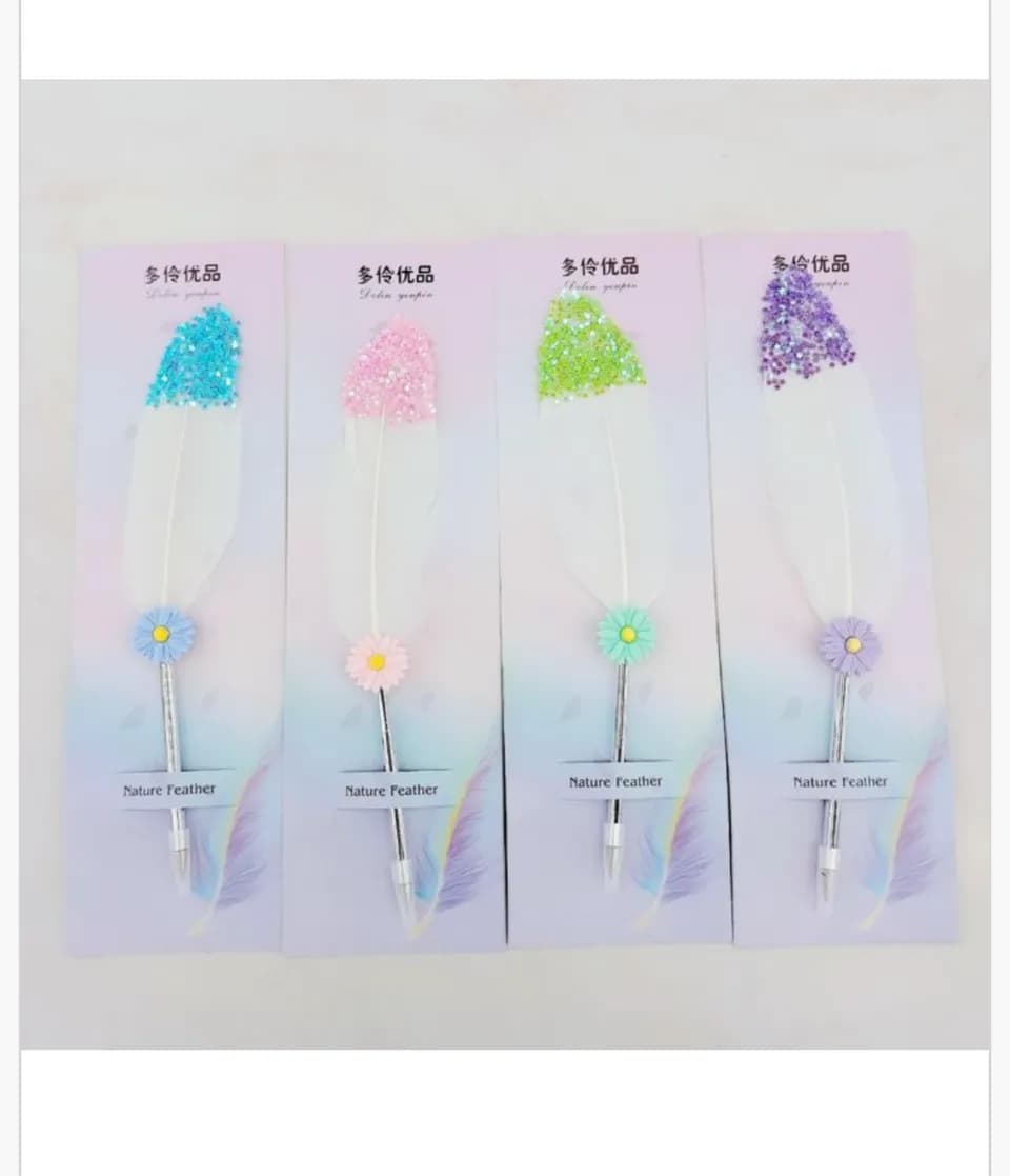 Długopis z piórem Nature Feather, brokat i kwiatek, 12 szt.