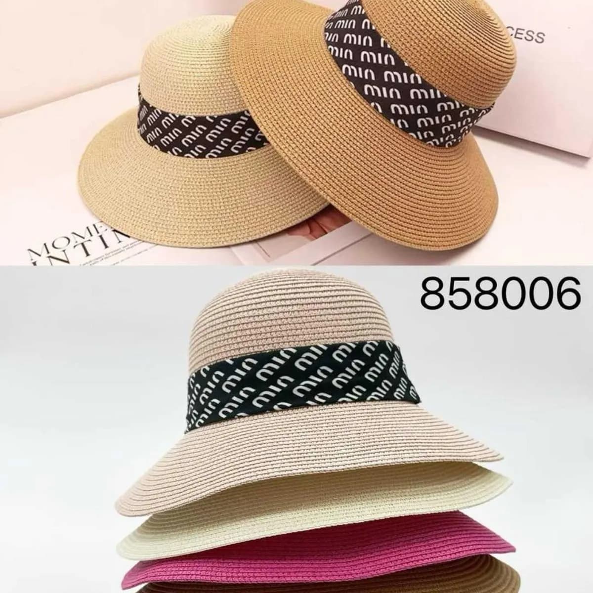 Kapelusz Damski Pleciony z Tasiemką Mix Kolorów 12szt