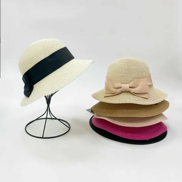 Kapelusz Damski Dziewczęcy Pleciony z Kokardą 12 szt. Mix