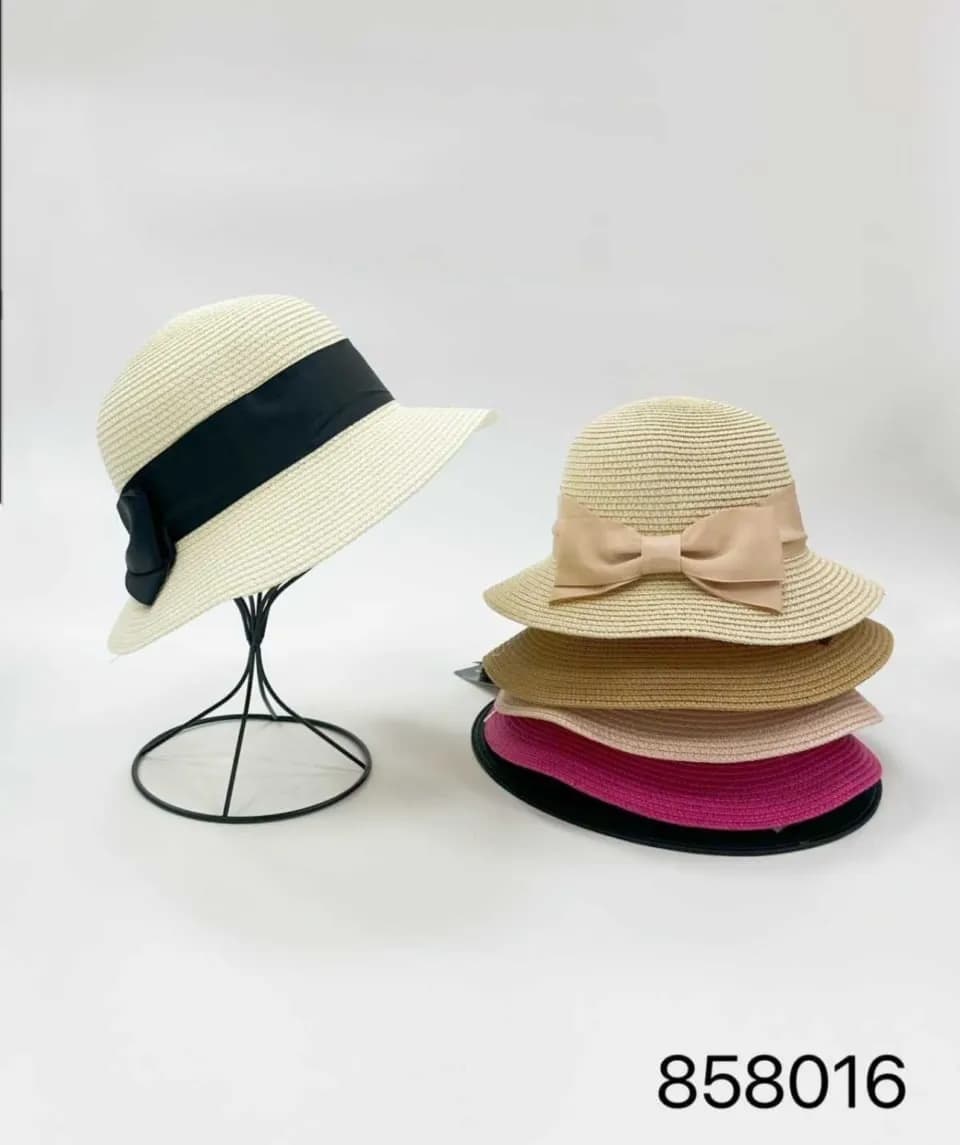 Kapelusz Damski Dziewczęcy Pleciony z Kokardą 12 szt. Mix