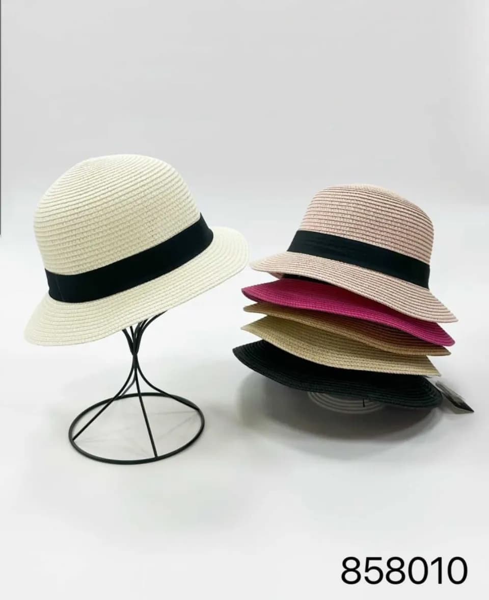 Kapelusz Damski Słomkowy z Czarną Tasiemką Mix Kolorów 12 szt.