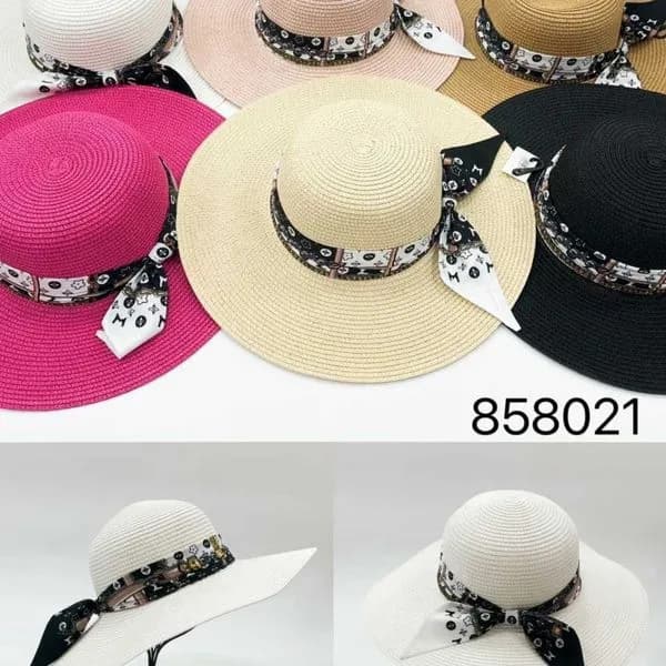 Kapelusz Damski Słomkowy z Wstążką Mix Kolorów 12szt