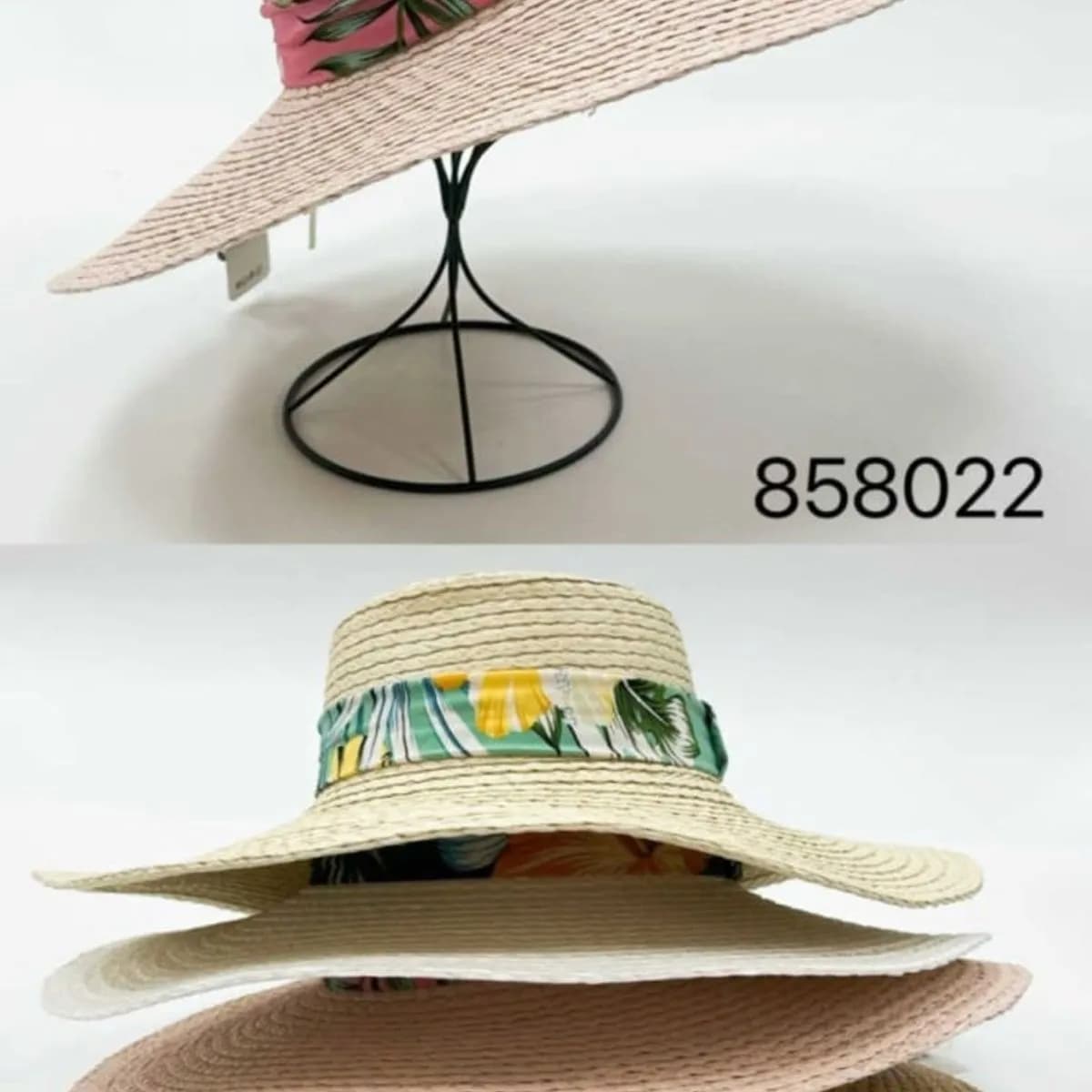 Kapelusz Damski Słomkowy z Szerokim Rondem i Wstążką Mix 12szt