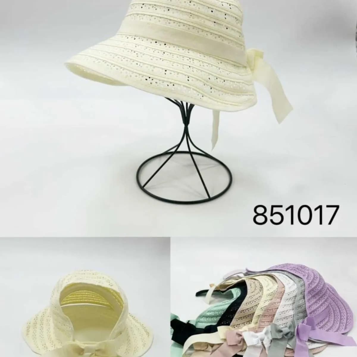 Kapelusz Damski Letni Ażurowy z Kokardą Mix Kolorów