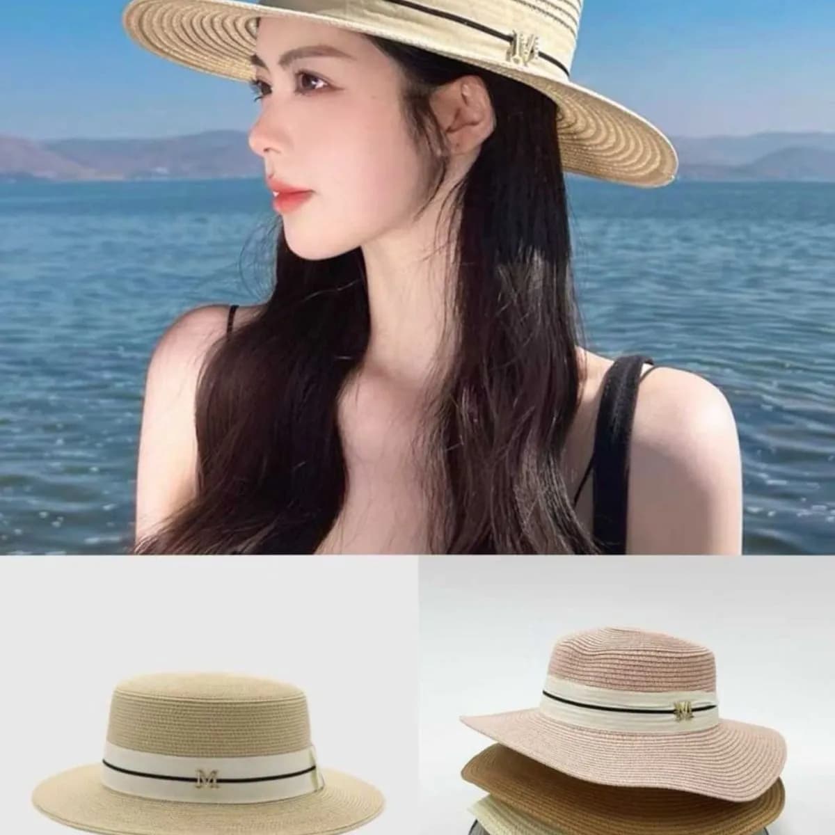 Kapelusz Damski Słomkowy z Ozdobną Literą M - Mix Kolorów 12szt