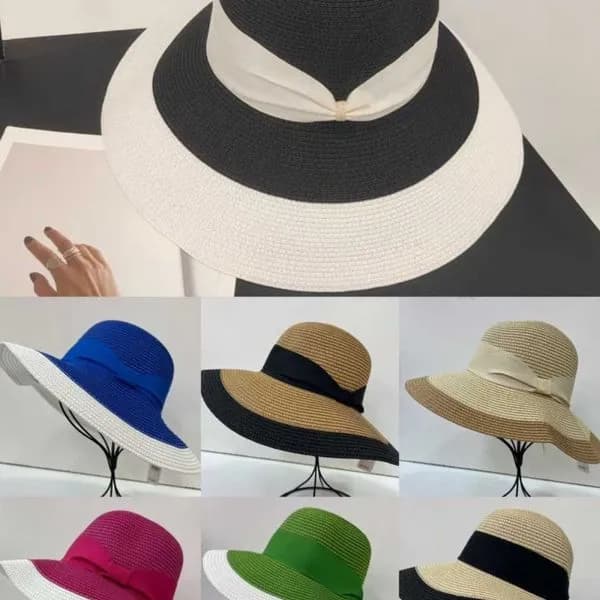 Kapelusz Damski Słomkowy z Kokardą Szerokie Rondo Mix 12szt