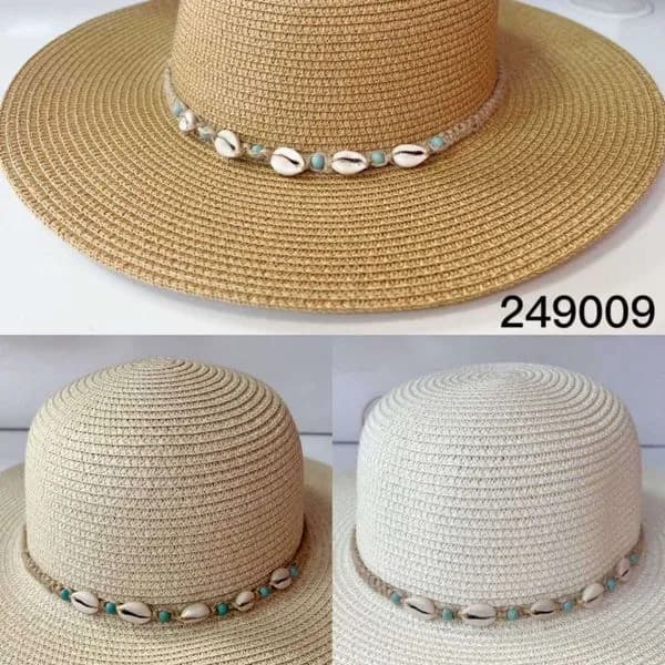 Kapelusz Damski Słomkowy z Muszelkami Mix Kolorów 12 szt.