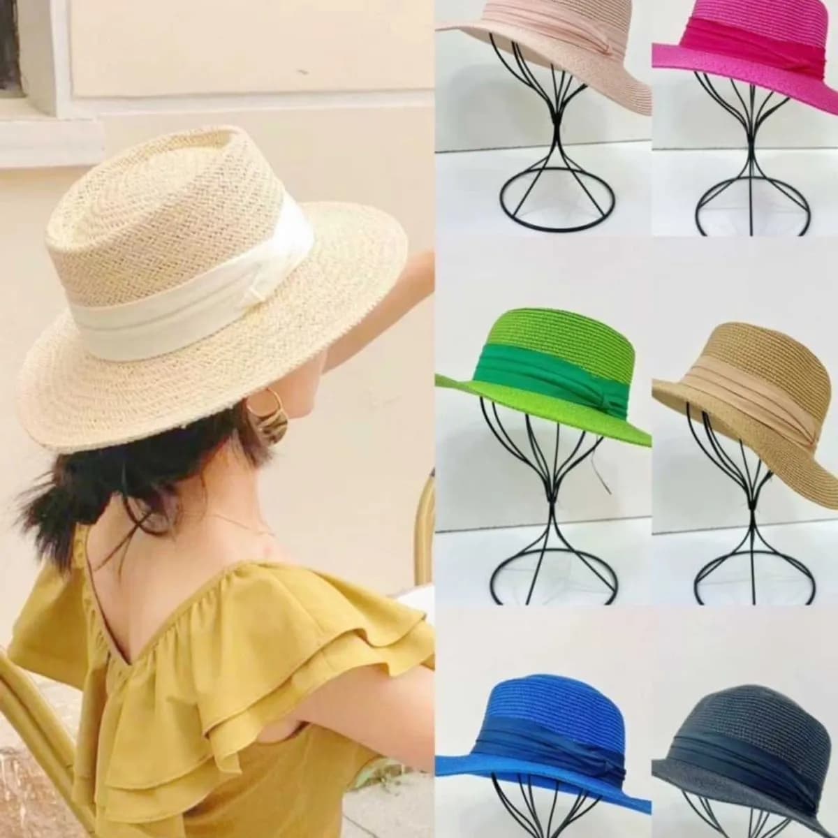 Kapelusz Damski Słomkowy z Wstążką Mix Kolorów 12 szt.