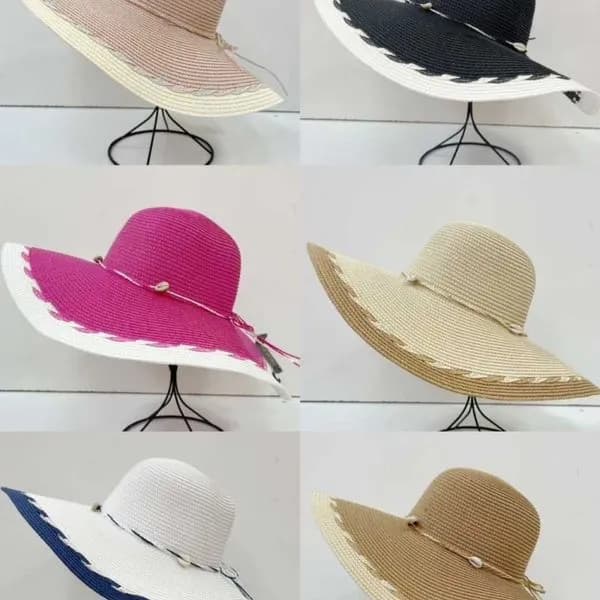 Kapelusz Damski Słomkowy z Muszelkami Mix Kolorów 12 szt