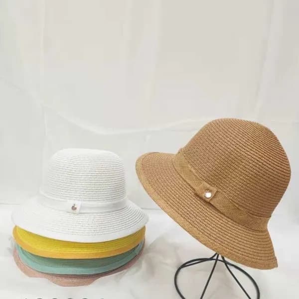 Kapelusz Damski Słomkowy z Perełką Mix Kolorów 12 szt.