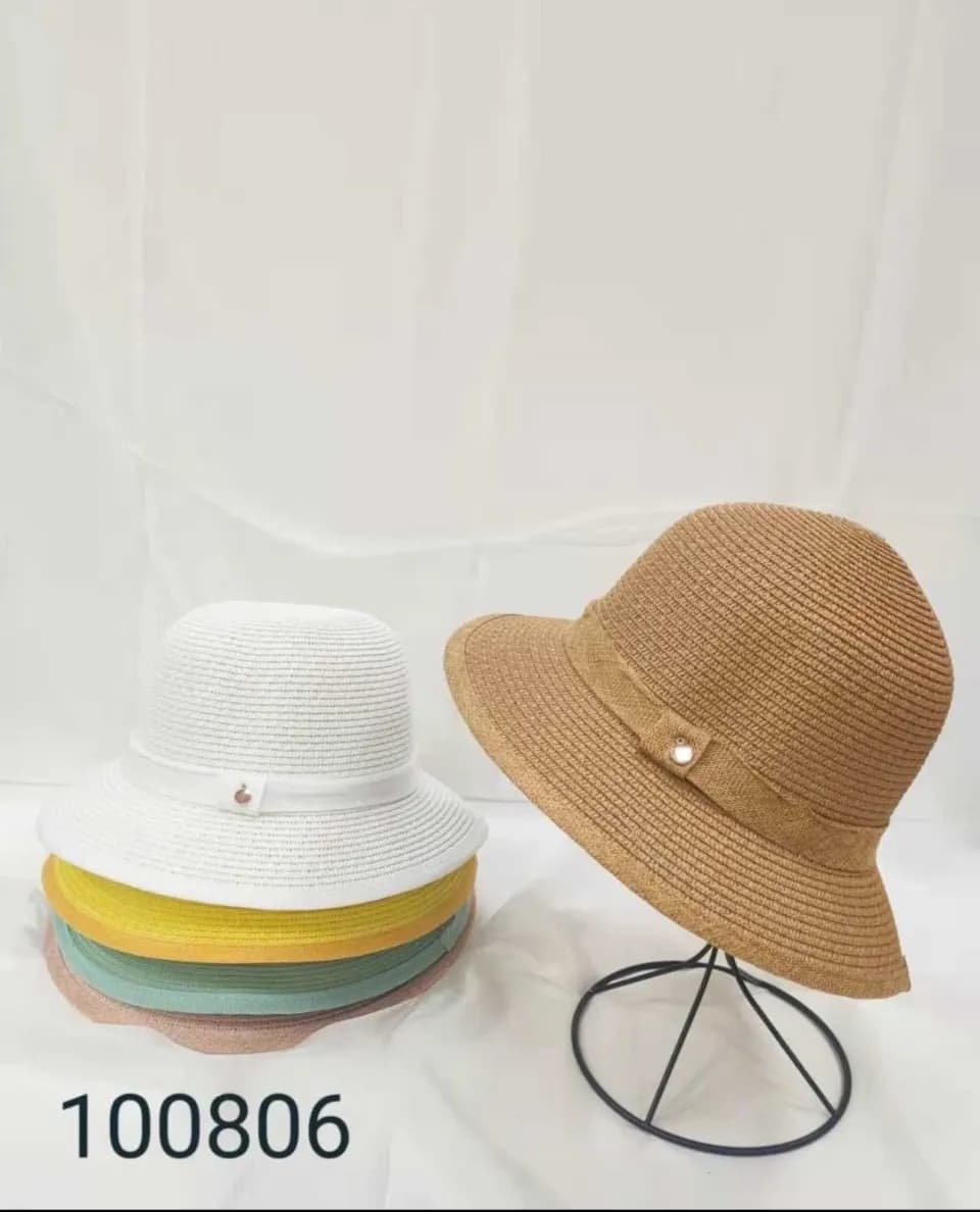 Kapelusz Damski Słomkowy z Perełką Mix Kolorów 12 szt.