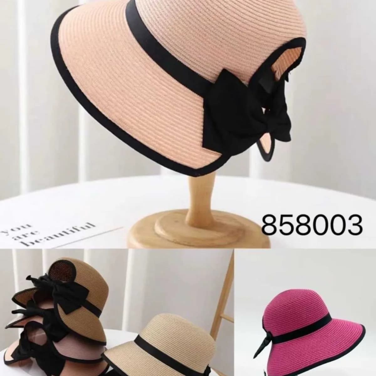 Kapelusz Damski Słomkowy z Kokardą Mix Kolorów 12szt PK17352