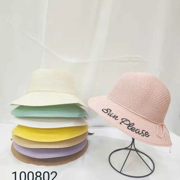 Kapelusz Damski Słomkowy z Haftem Sun Please, Mix Kolorów 12 szt.