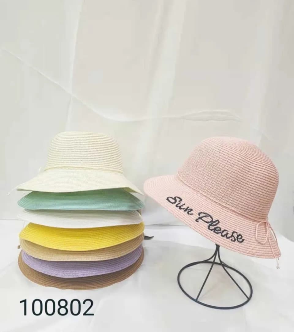 Kapelusz Damski Słomkowy z Haftem Sun Please, Mix Kolorów 12 szt.