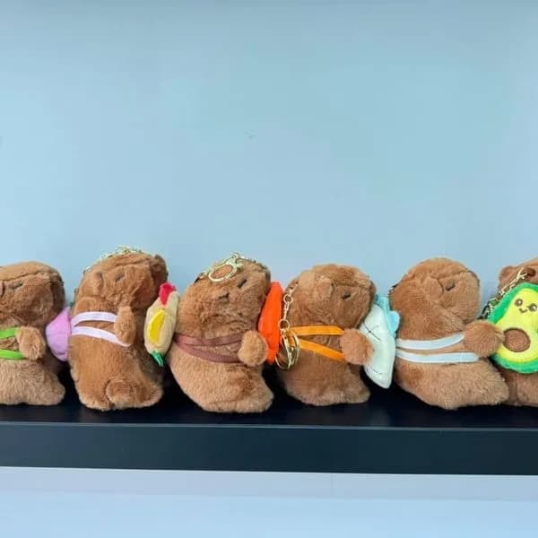 Brelok do Kluczy Pluszowa Kapibara z Plecakiem, Mix Wzorów 12szt