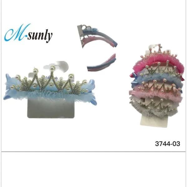 Opaska do włosów korona z perłami i tiulem M-sunly - mix kolorów