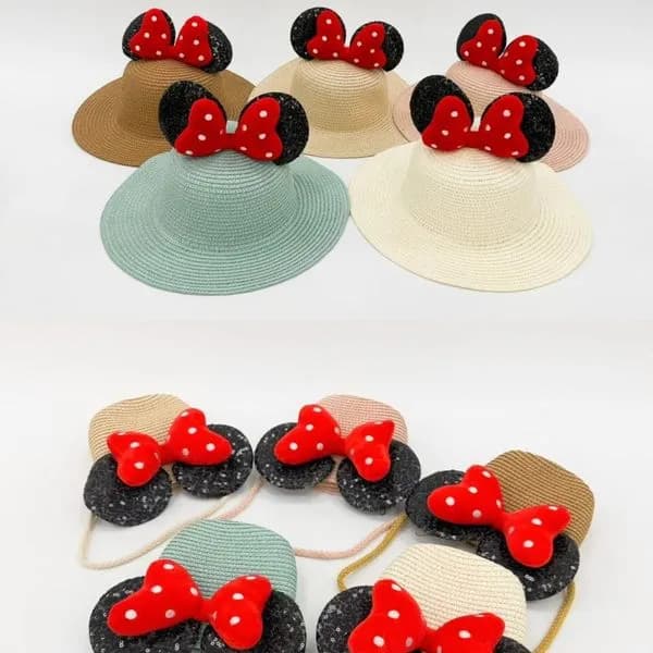 Kapelusz słomkowy dla dzieci z uszami i kokardą Mix 10 szt.