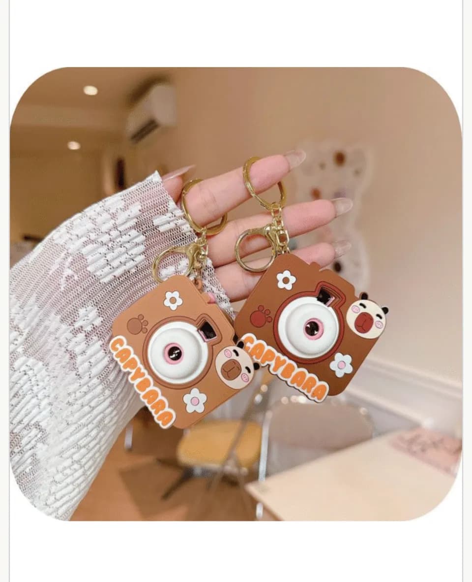 Brelok Silikonowy Kapibara Aparat Fotograficzny Brązowy