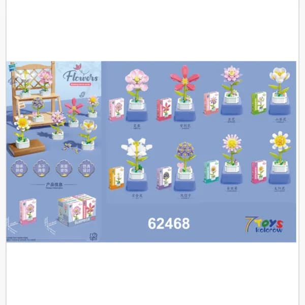 Klocki Kwiaty w Doniczkach 7 TOYS kolorów, Zestaw 6 szt.