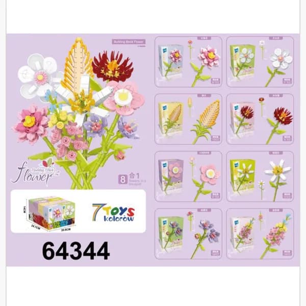 Klocki Kwiaty Zestaw Bukiet 8w1 - 8 sztuk w opakowaniu