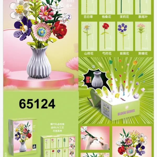 Klocki Kwiaty Bukiet z Wazonem 65124, Zestaw Konstrukcyjny 3 szt.