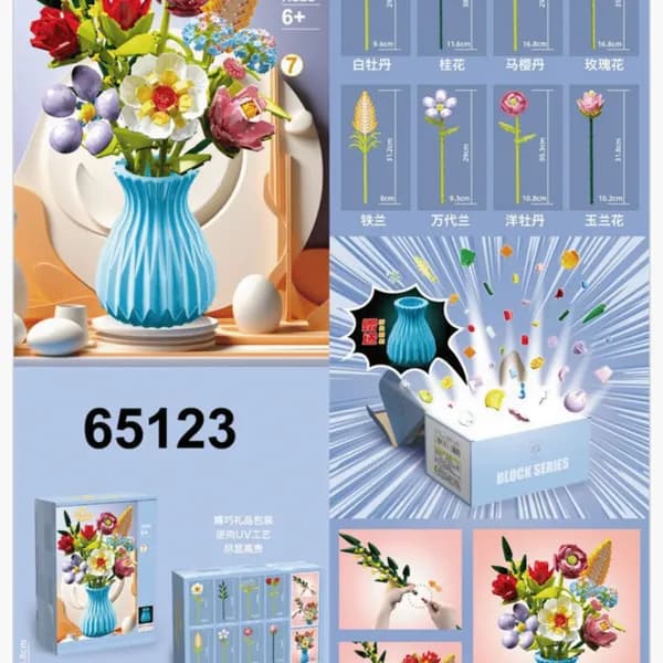 Klocki Kwiaty Bukiet z Niebieskim Wazonem 65123, 3 szt