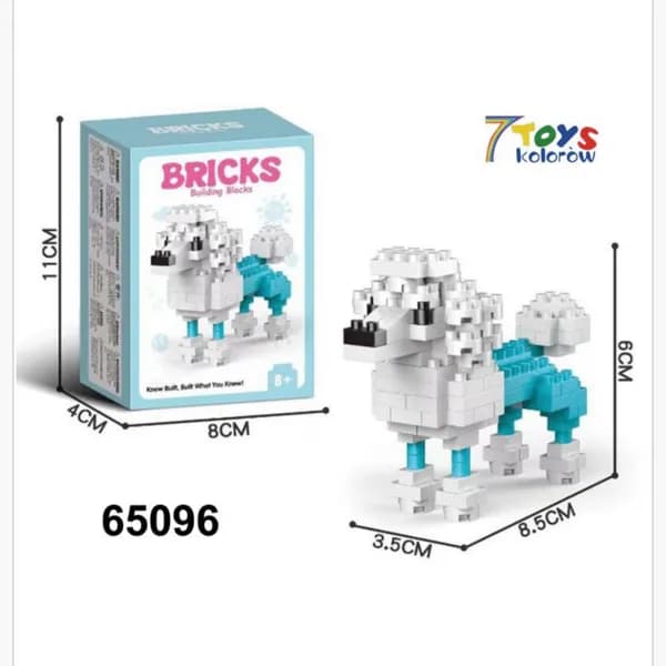 Zabawki Klocki Pies Pudel 8,5cm Figurka Micro Bricks 12szt