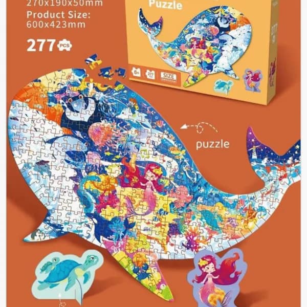 Puzzle Sea Adventure 277PCS Kształt Wieloryba 60x42cm