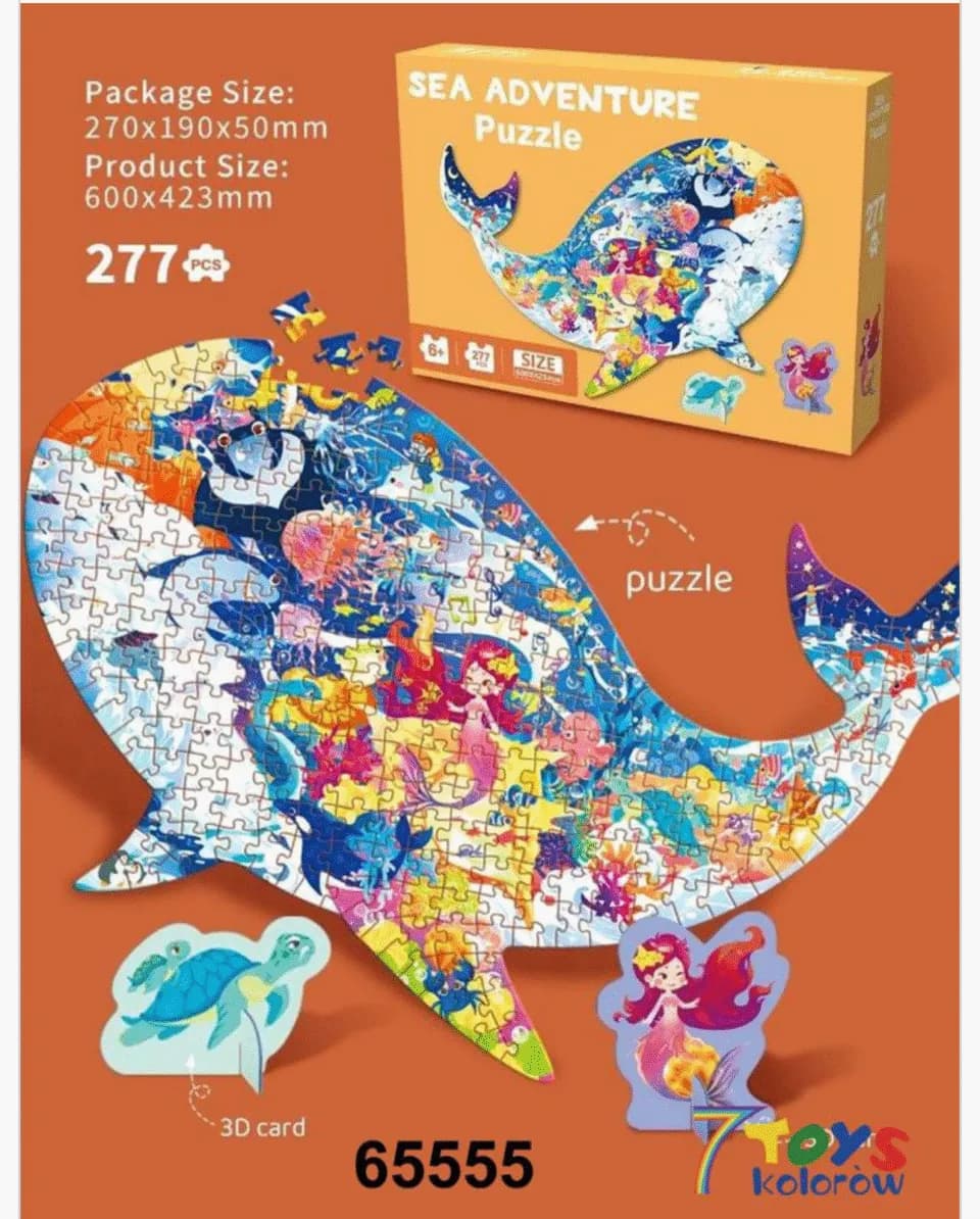 Puzzle Sea Adventure 277PCS Kształt Wieloryba 60x42cm