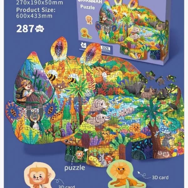 Puzzle African Savannah 287PCS Kształt Nosorożca 60x43cm