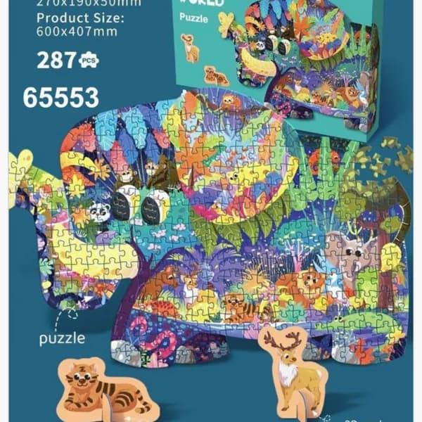 Puzzle Rainforest World 287PCS Kształt Słonia 600x407mm 7Toys
