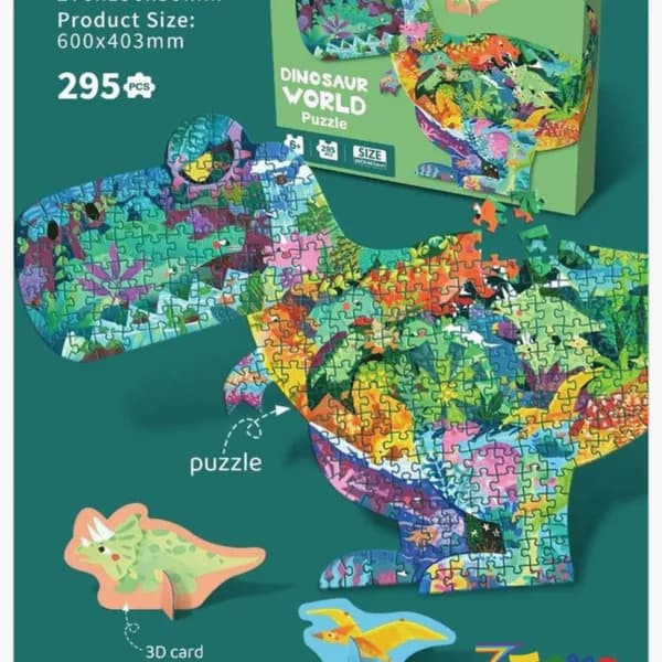 Puzzle Dinozaur Dinosaur World 295PCS Kształtowe 60x40cm