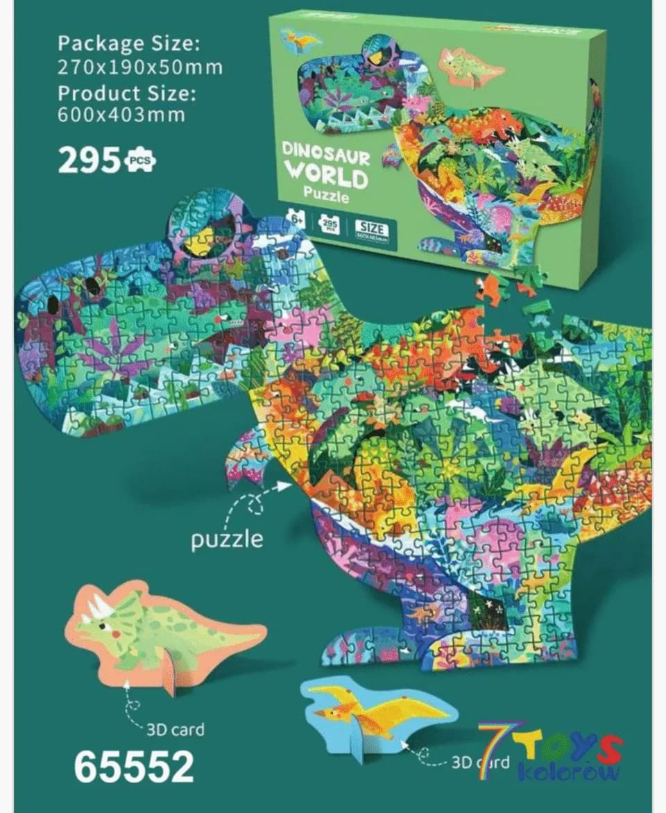 Puzzle Dinozaur Dinosaur World 295PCS Kształtowe 60x40cm