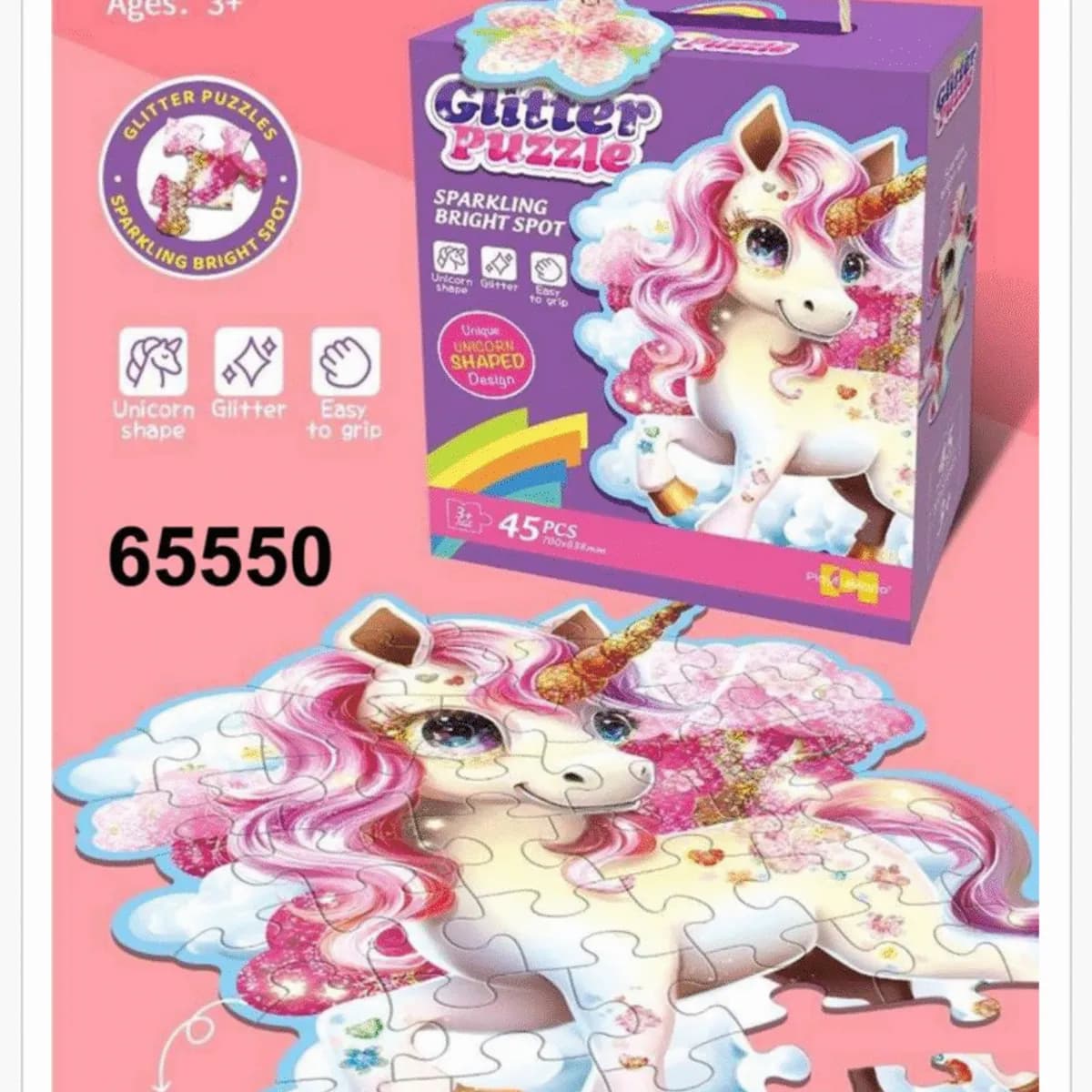 Zabawka Glitter Puzzle 45PCS Jednorożec Brokatowe 70x84cm