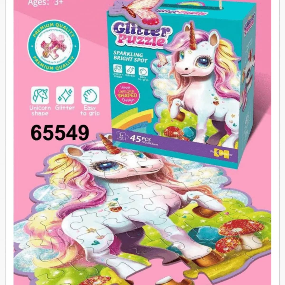 Glitter Puzzle 45PCS Jednorożec Brokatowe 70x95cm