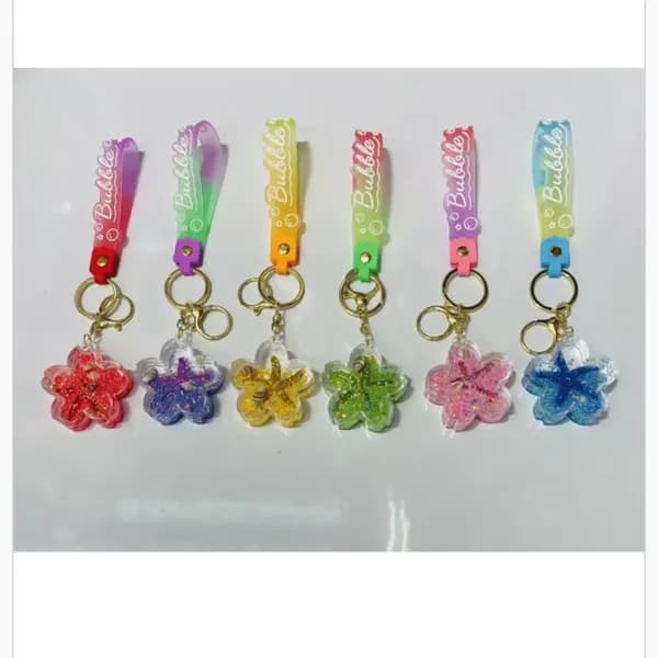 Brelok do Kluczy Kwiat z Brokatem i Paskiem Bubble - 24 szt.