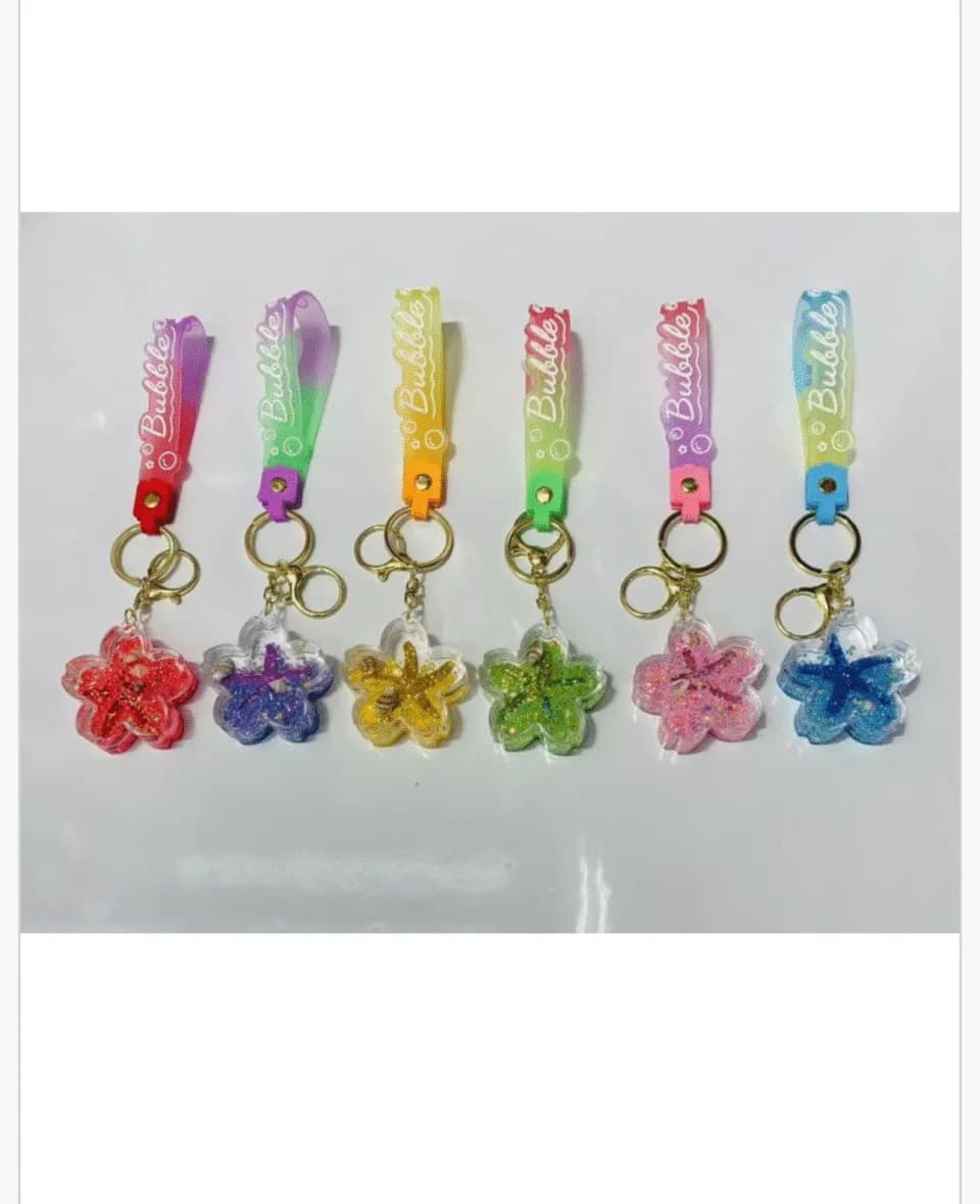 Brelok do Kluczy Kwiat Bubble z Brokatem i Paskiem - 24 szt.