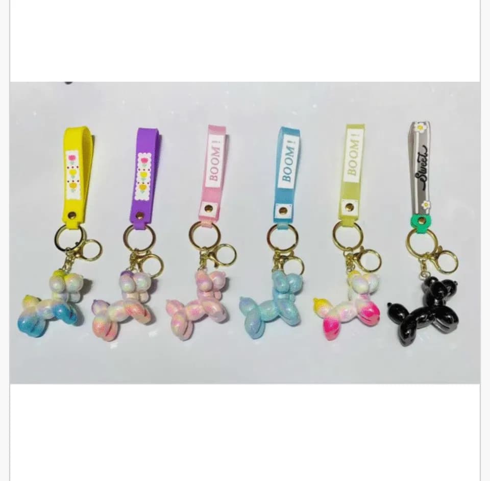 Brelok do Kluczy Piesek Balonowy z Paskiem Mix 24szt