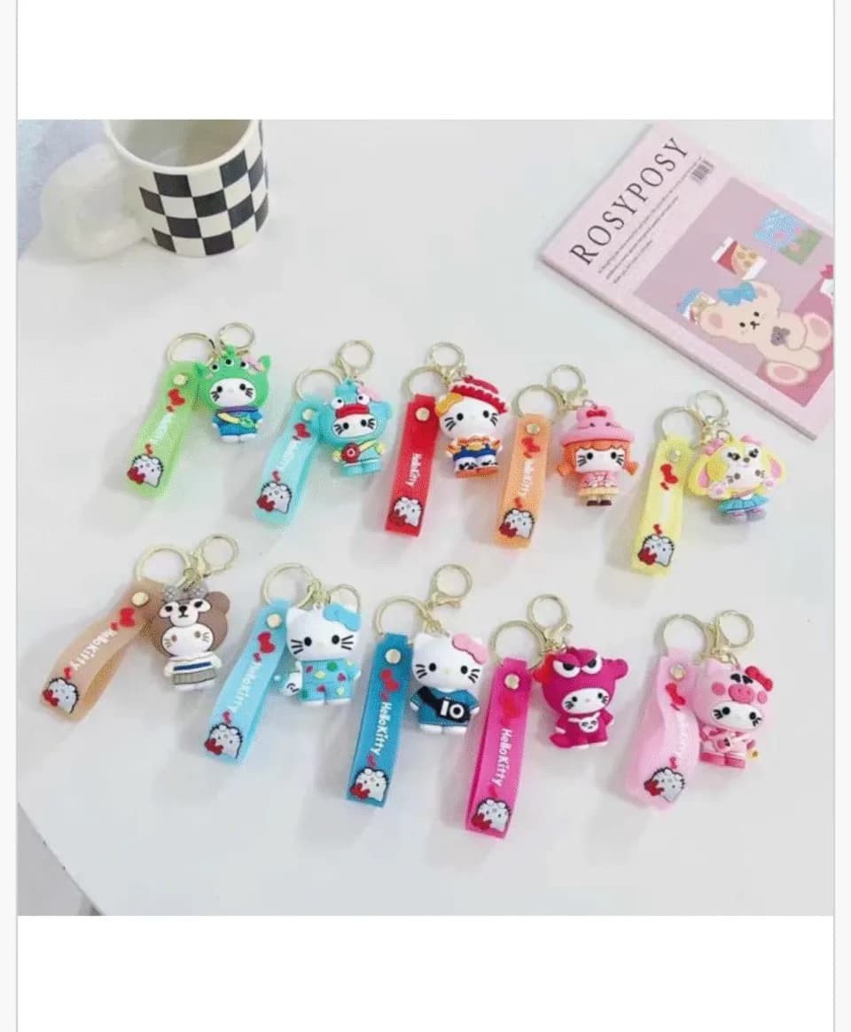 Brelok do Kluczy Hello Kitty z Paskiem Silikonowym, Mix 24 szt