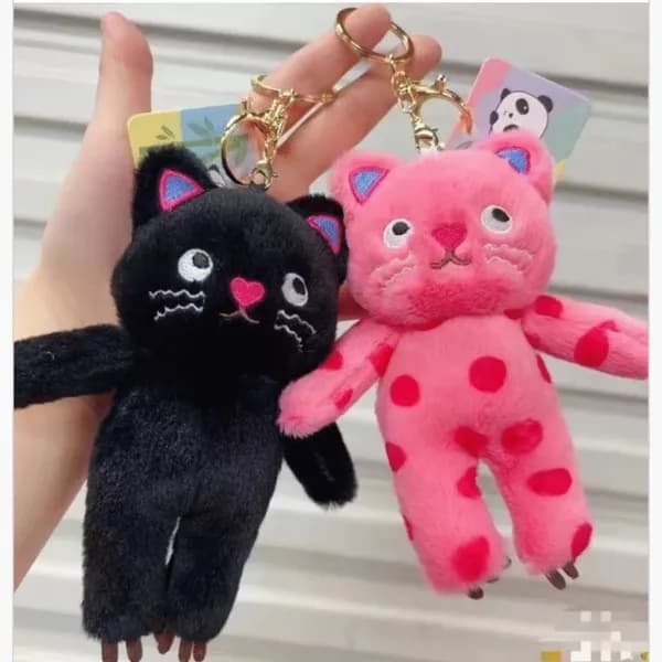 Brelok do Kluczy Pluszowy Kotek Mix Kolorów 12 szt.